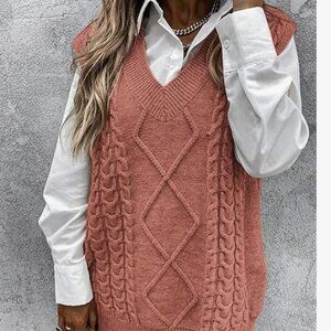 Pink Cable Knit Sweater Vest- Size XL